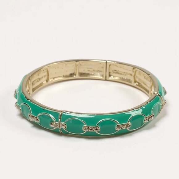 Teal Epoxy coating on silver Tone Stretch Bracelet - Picture 1 of 1